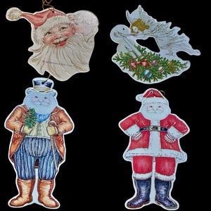 Vintage 1985 Merrimack Victorian Christmas Ornaments Die Cut Cardboard Lot of 4